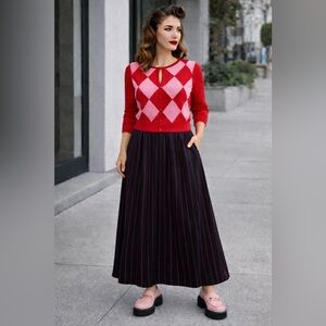 Collectif London red and pink Argyle cardigan sweater

size large